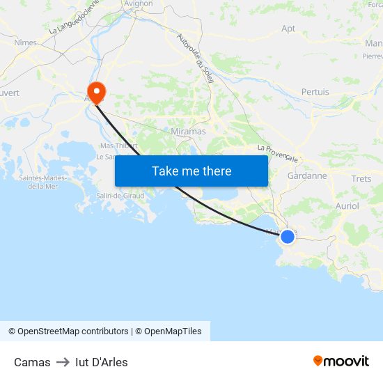 Camas to Iut D'Arles map