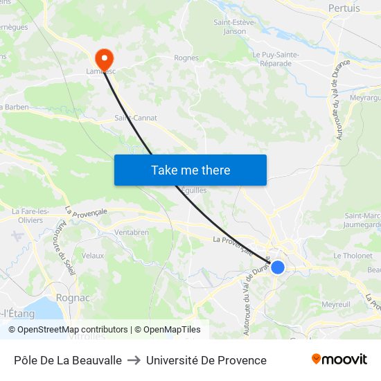 Pôle De La Beauvalle to Université De Provence map