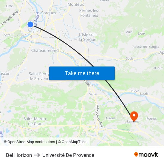 Bel Horizon to Université De Provence map