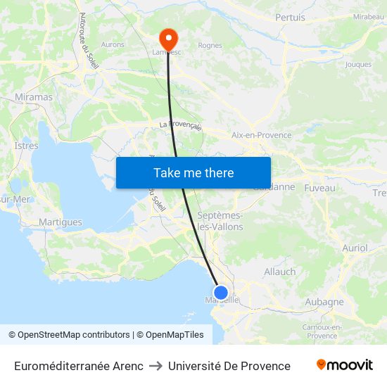 Euroméditerranée Arenc to Université De Provence map