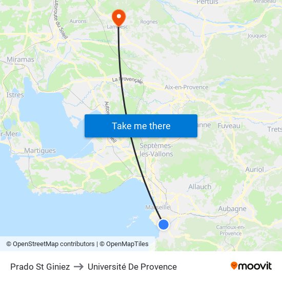 Prado St Giniez to Université De Provence map