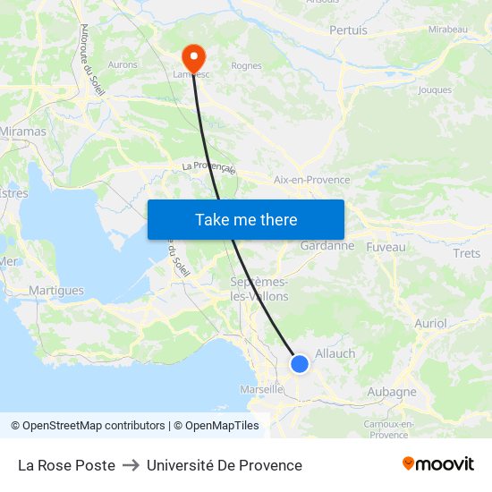 La Rose Poste to Université De Provence map