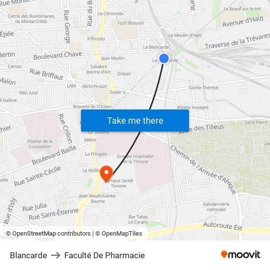 Blancarde to Faculté De Pharmacie map