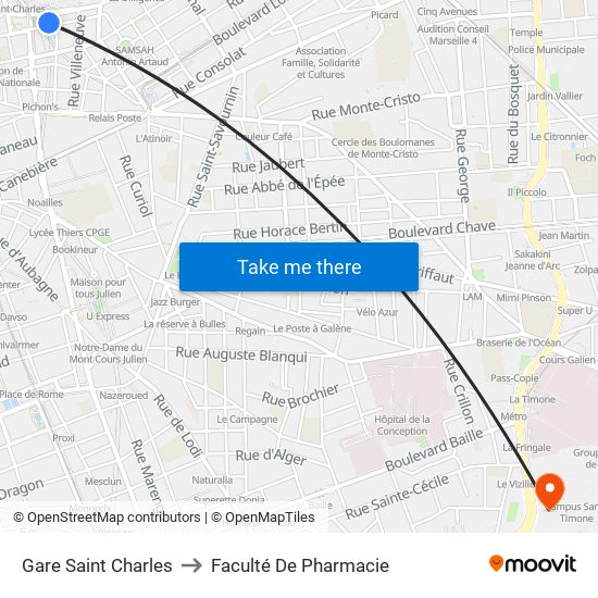 Gare Saint Charles to Faculté De Pharmacie map