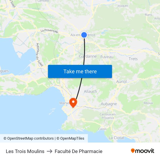 Les Trois Moulins to Faculté De Pharmacie map