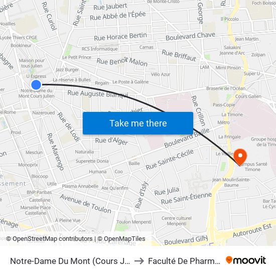 Notre-Dame Du Mont (Cours Julien) to Faculté De Pharmacie map