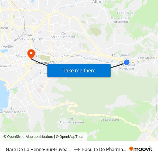 Gare De La Penne-Sur-Huveaune to Faculté De Pharmacie map
