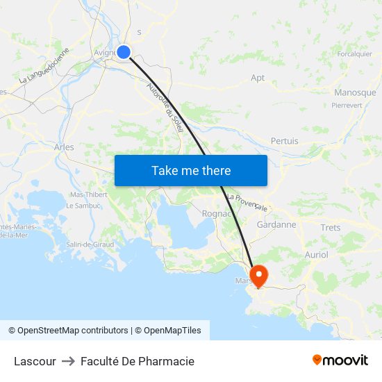 Lascour to Faculté De Pharmacie map