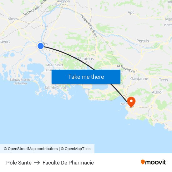 Pôle Santé to Faculté De Pharmacie map