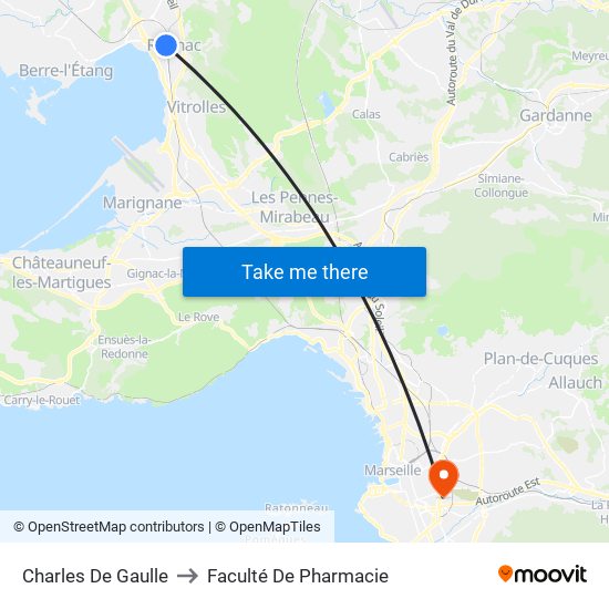 Charles De Gaulle to Faculté De Pharmacie map