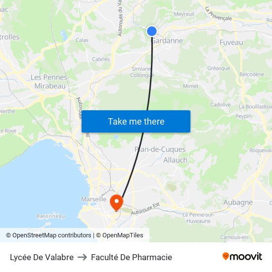 Lycée De Valabre to Faculté De Pharmacie map