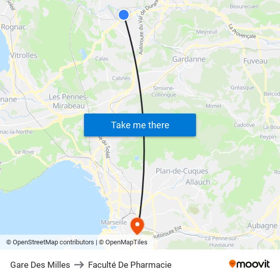 Gare Des Milles to Faculté De Pharmacie map