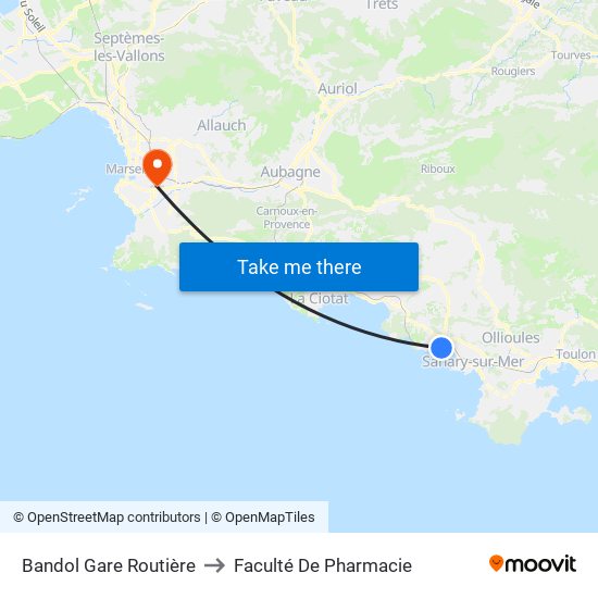 Bandol Gare Routière to Faculté De Pharmacie map