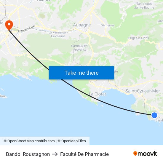 Bandol Roustagnon to Faculté De Pharmacie map