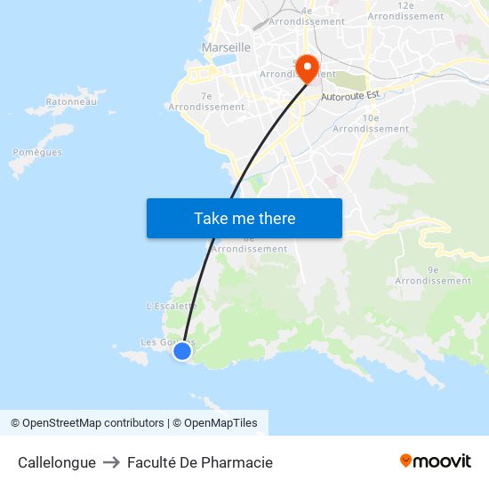 Callelongue to Faculté De Pharmacie map