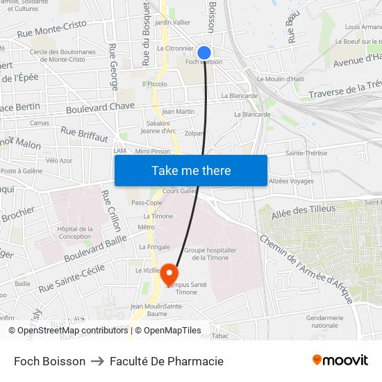 Foch Boisson to Faculté De Pharmacie map