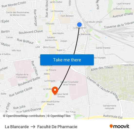 La Blancarde to Faculté De Pharmacie map