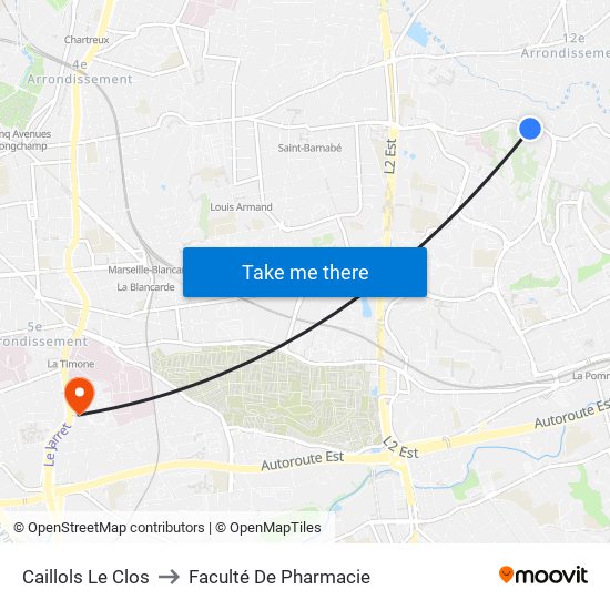 Caillols Le Clos to Faculté De Pharmacie map