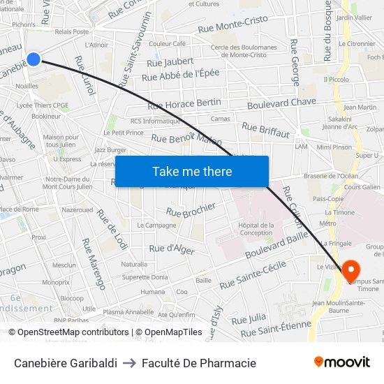 Canebière Garibaldi to Faculté De Pharmacie map