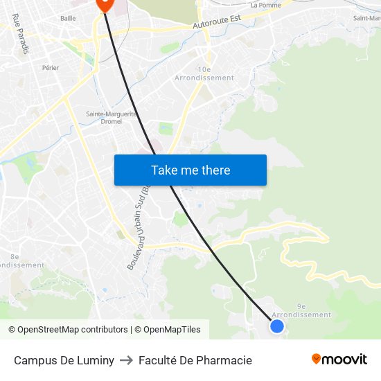 Campus De Luminy to Faculté De Pharmacie map