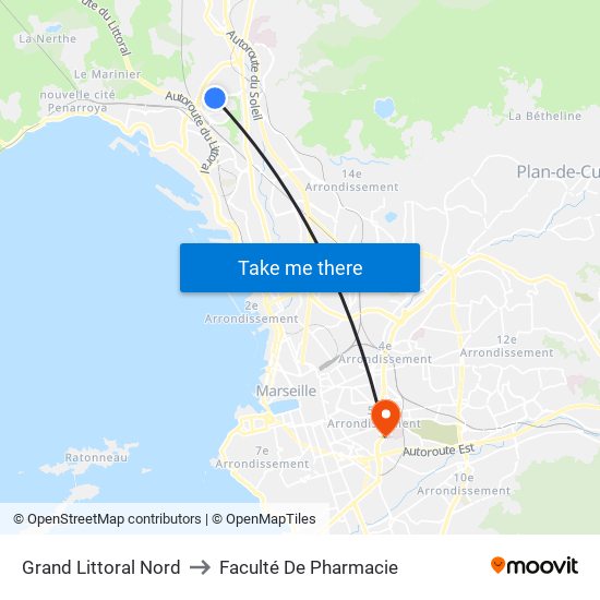 Grand Littoral Nord to Faculté De Pharmacie map