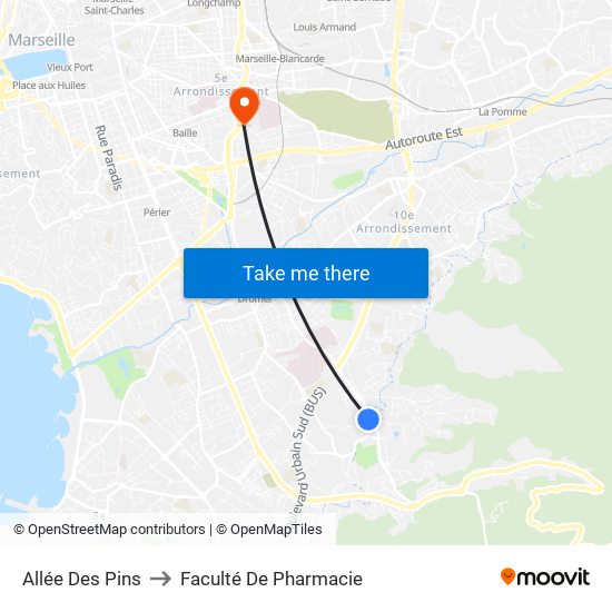 Allée Des Pins to Faculté De Pharmacie map