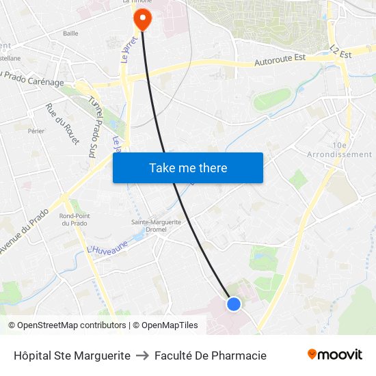 Hôpital Ste Marguerite to Faculté De Pharmacie map