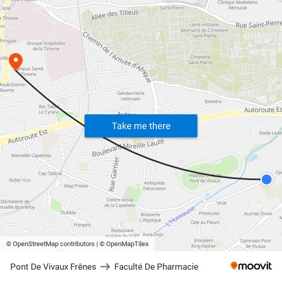 Pont De Vivaux Frênes to Faculté De Pharmacie map