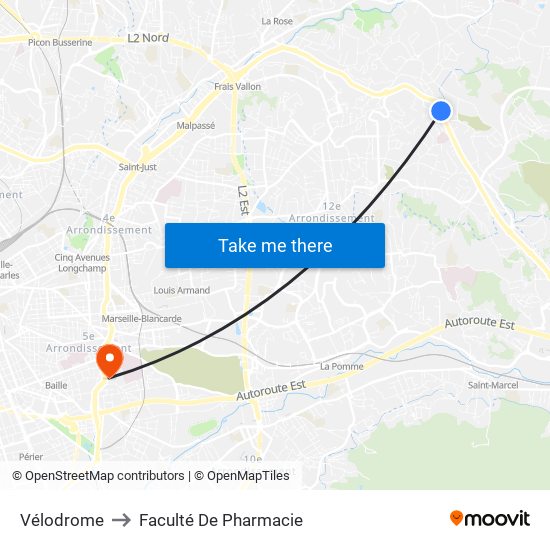 Vélodrome to Faculté De Pharmacie map