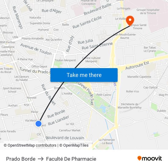 Prado Borde to Faculté De Pharmacie map