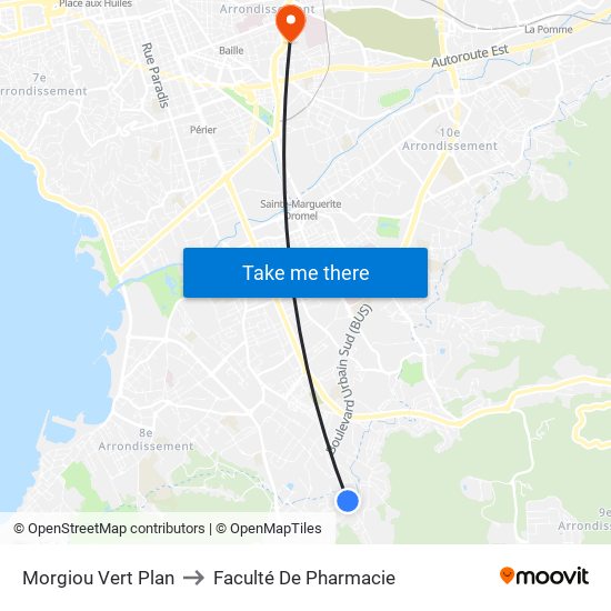 Morgiou Vert Plan to Faculté De Pharmacie map