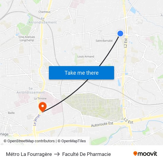 Métro La Fourragère to Faculté De Pharmacie map