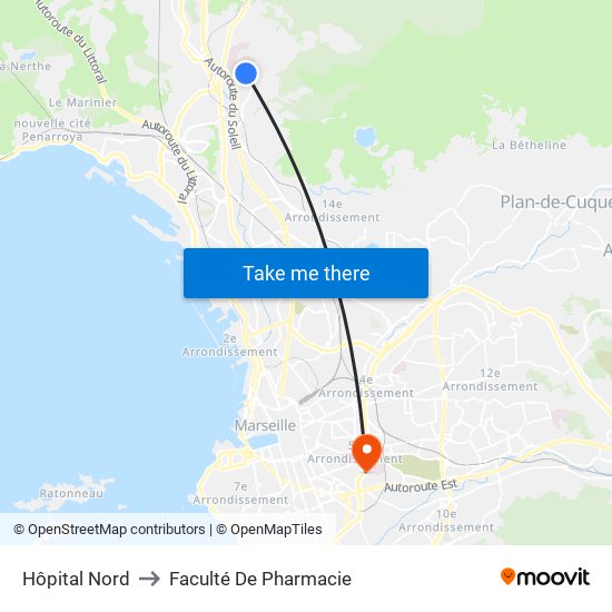 Hôpital Nord to Faculté De Pharmacie map