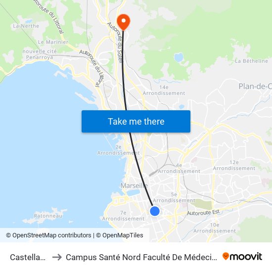Castellane to Campus Santé Nord Faculté De Médecine map