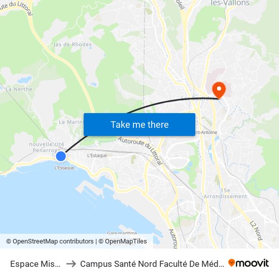 Espace Mistral to Campus Santé Nord Faculté De Médecine map