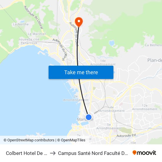 Colbert Hotel De Region to Campus Santé Nord Faculté De Médecine map