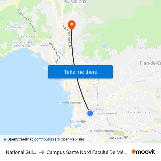National Guibal to Campus Santé Nord Faculté De Médecine map