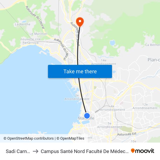 Sadi Carnot to Campus Santé Nord Faculté De Médecine map