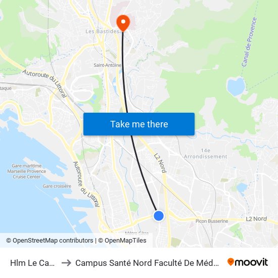 Hlm Le Canet to Campus Santé Nord Faculté De Médecine map