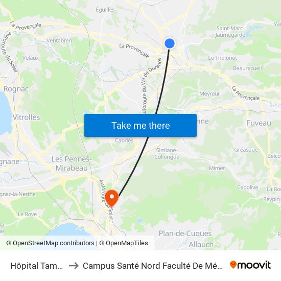 Hôpital Tamaris to Campus Santé Nord Faculté De Médecine map