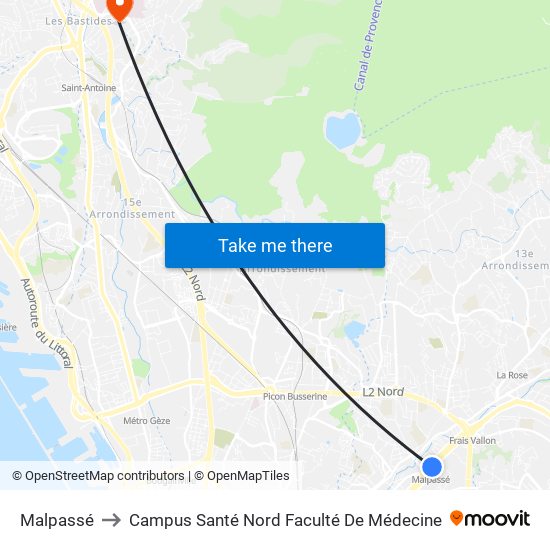 Malpassé to Campus Santé Nord Faculté De Médecine map