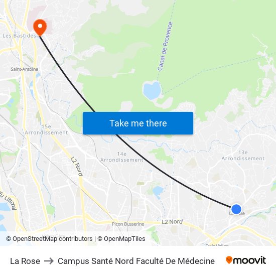 La Rose to Campus Santé Nord Faculté De Médecine map