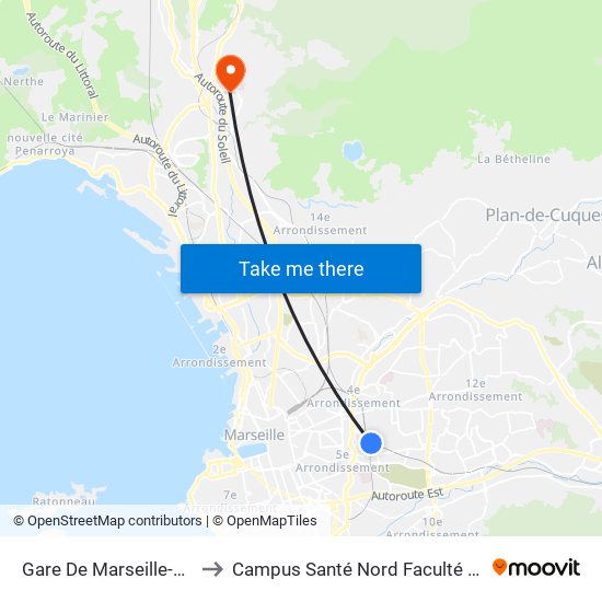 Gare De Marseille-Blancarde to Campus Santé Nord Faculté De Médecine map