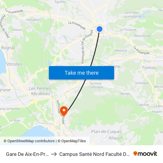 Gare De Aix-En-Provence to Campus Santé Nord Faculté De Médecine map