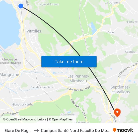 Gare De Rognac to Campus Santé Nord Faculté De Médecine map