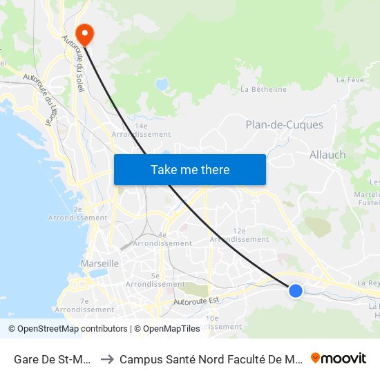 Gare De St-Marcel to Campus Santé Nord Faculté De Médecine map