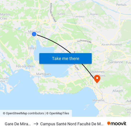 Gare De Miramas to Campus Santé Nord Faculté De Médecine map