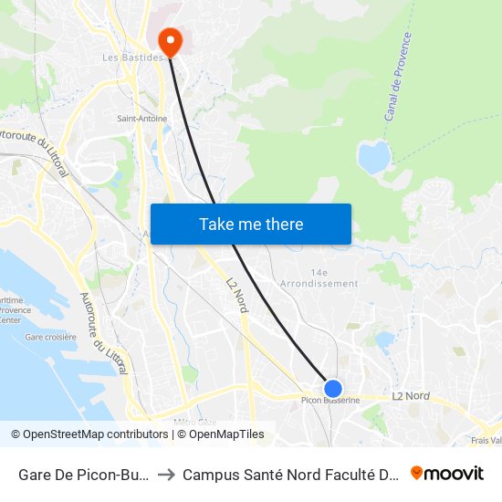 Gare De Picon-Busserine to Campus Santé Nord Faculté De Médecine map
