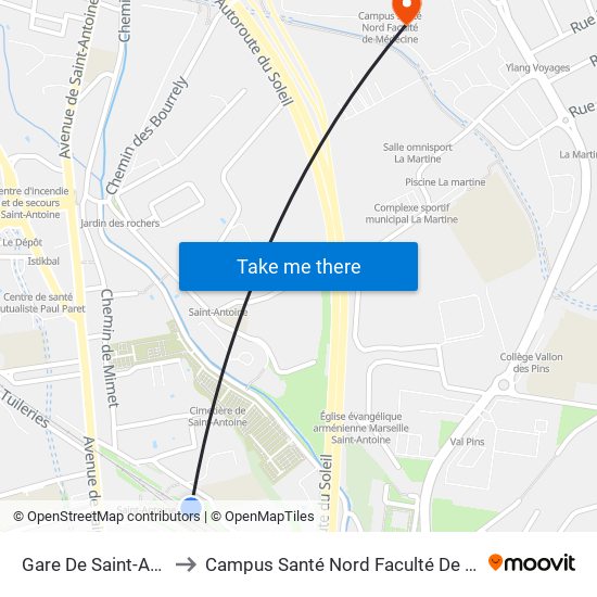 Gare De Saint-Antoine to Campus Santé Nord Faculté De Médecine map