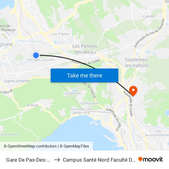 Gare De Pas-Des-Lanciers to Campus Santé Nord Faculté De Médecine map
